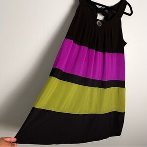 Tiana B. Women’s Color Block Dress Black Purple Green Tie Neckline Size XL